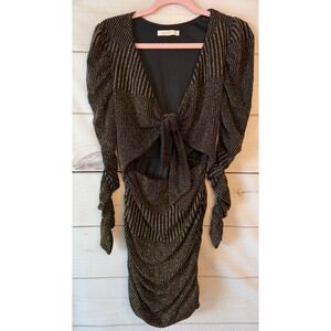 WAYF Womens Black Gold Metallic Stripe Cutout Ruched Mini Dress 1968NWCH-E05